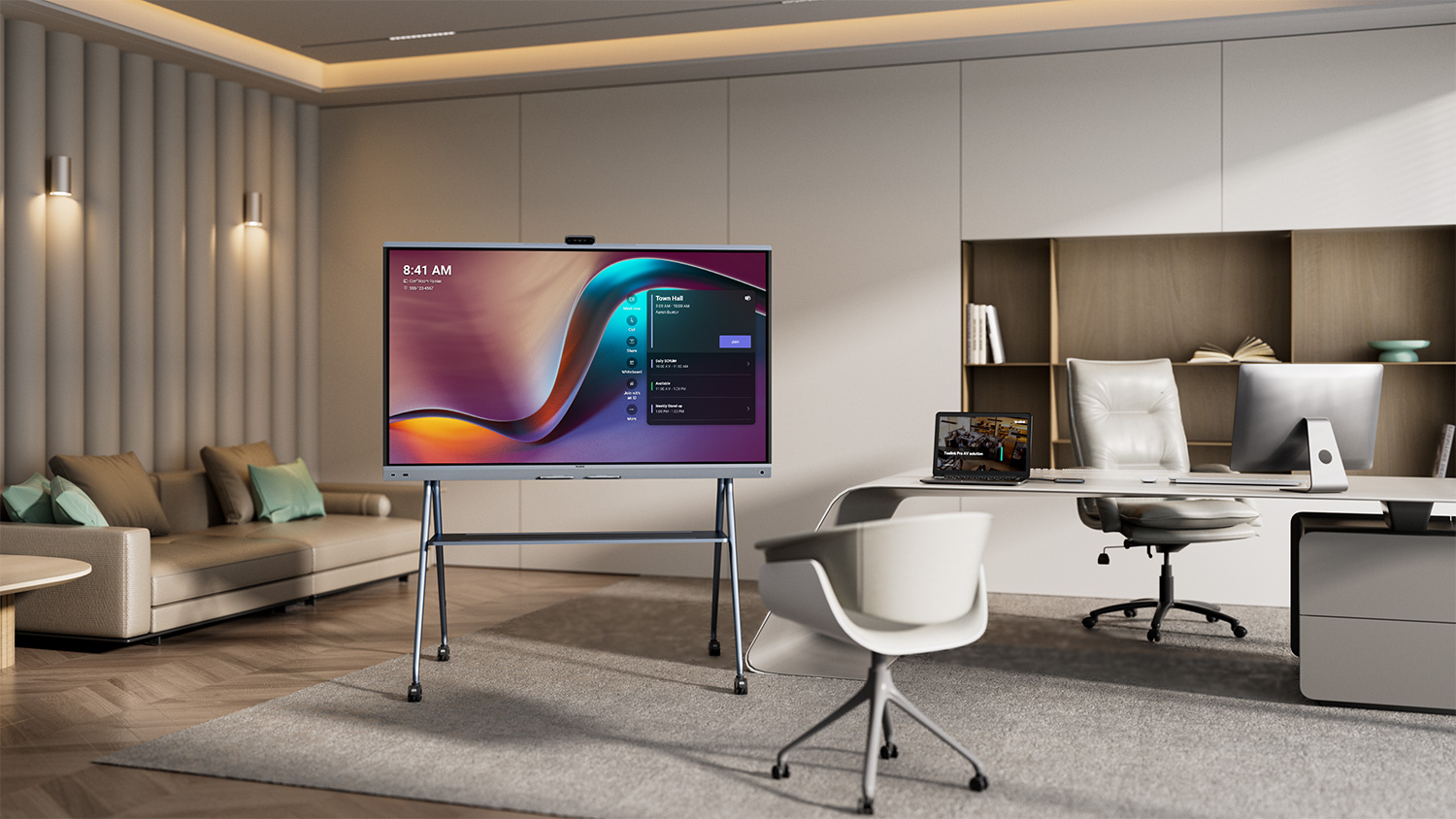 2-Yealink-MeetingBoard-Pro-in-room-cart